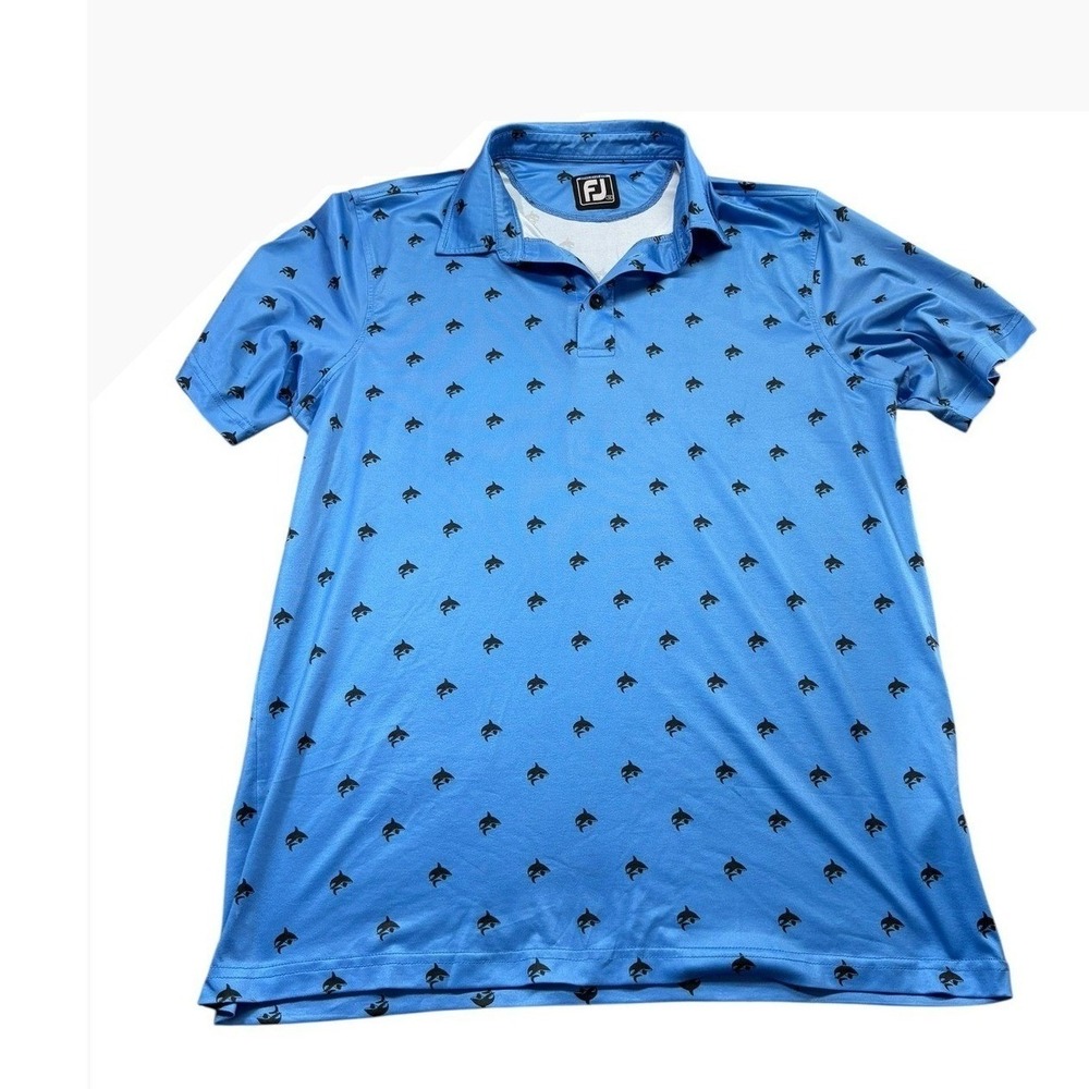 FootJoy FJ Athletic Fit Golf Polo Mens M Blue Orca Print Performance Stretch